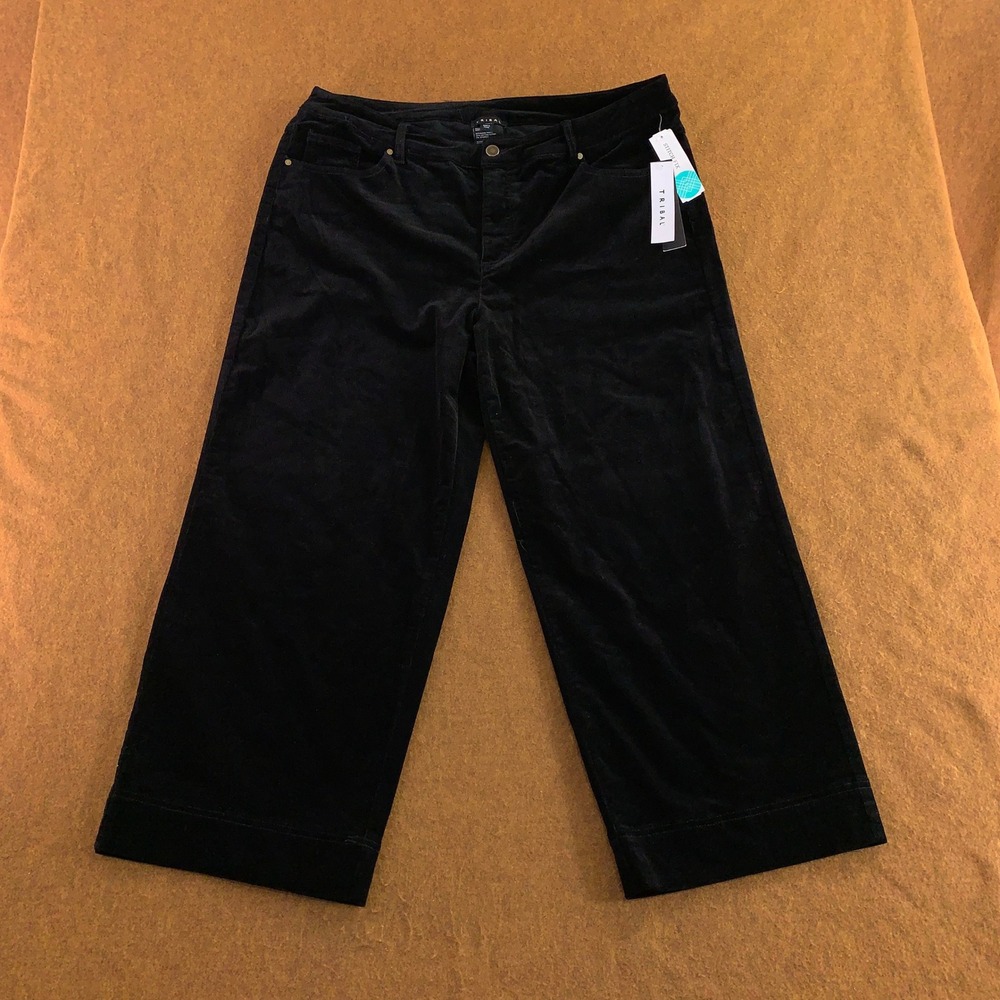 Tribal Womens 18W Black Cord Wide Leg High Rise 5 Pocket Ankle Pant NWT